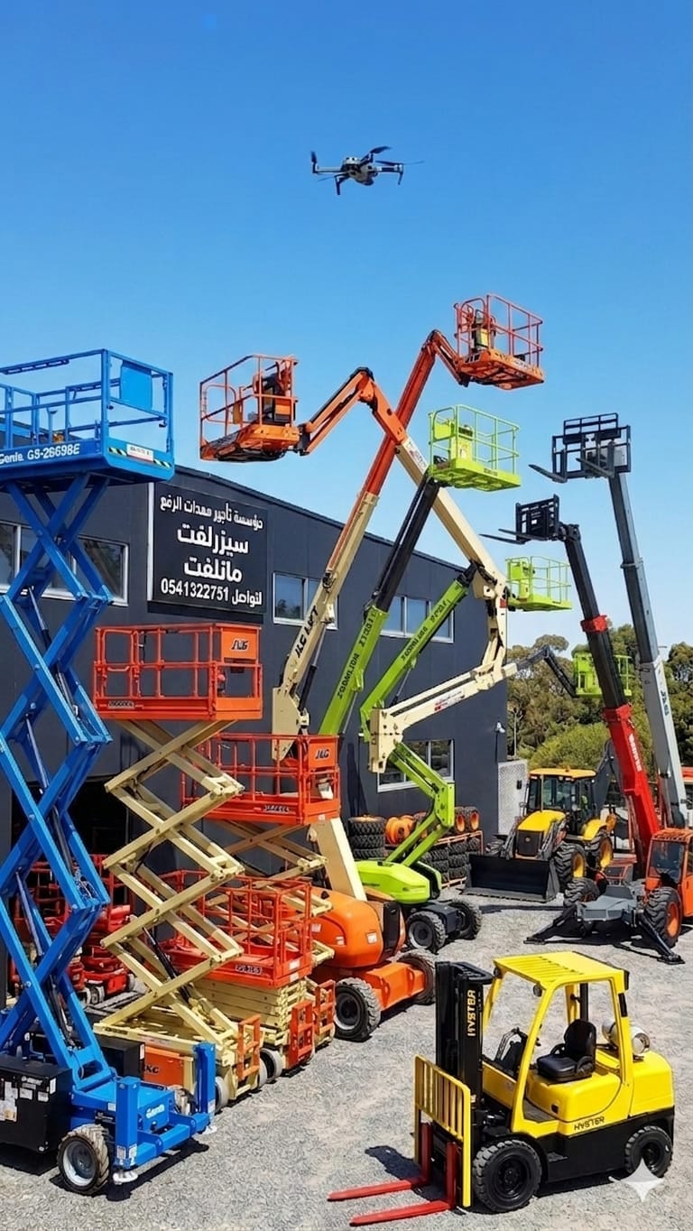 للايجارسيزر لفت للايجار من 8متر الى 18 متر كهرباء وديزل سيزرلفت 2025 سيزرلفت روافع شوكيّة للايجا scissor lift for rent