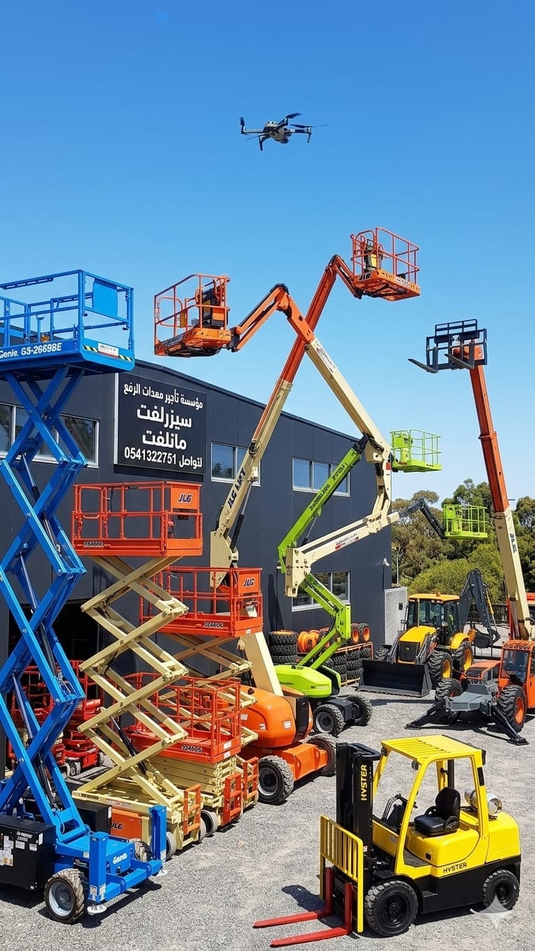 للايجارسيزر لفت للايجار من 8متر الى 18 متر كهرباء وديزل سيزرلفت 2025 سيزرلفت روافع شوكيّة للايجا scissor lift for rent