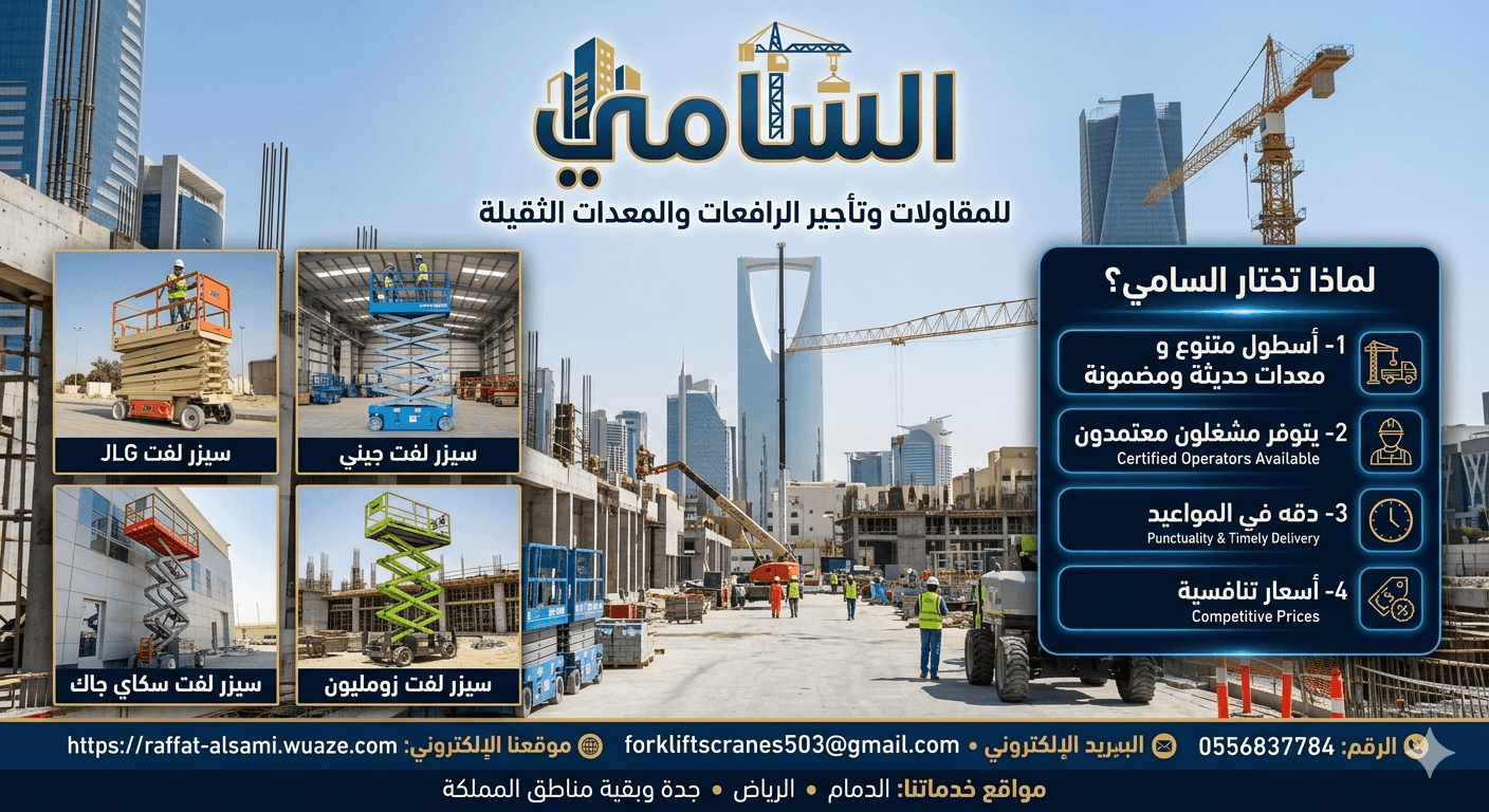 سيزر لفت للإيجار في جدة | رافعات شوكية 8–20 متر | أيجار يومي وشهري/2026