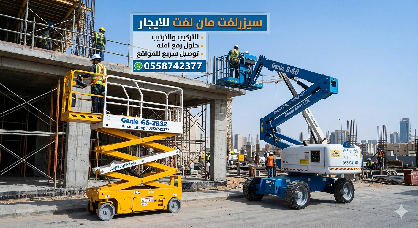 سيزر لفت للايجار في جده | رافعات مقصيه للايجار من 6——22متر