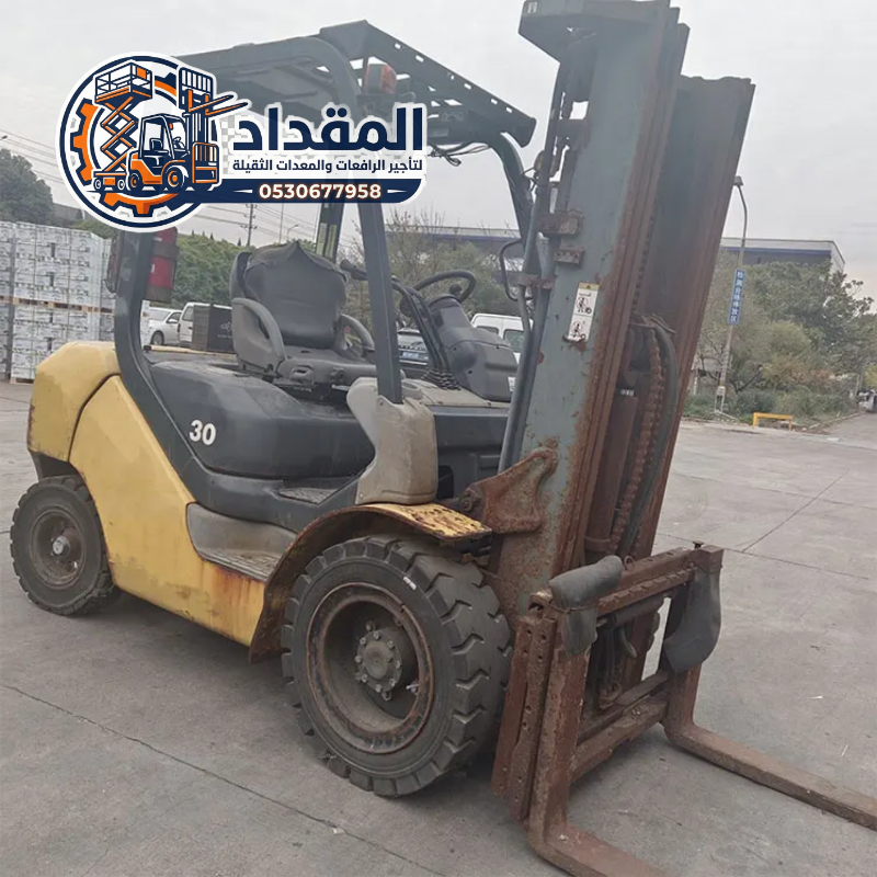 تأجير رافعات شوكية في الجبيل | فوركلفت ديزل وكهرباء 3 إلى 25 طن | معدات حديثة 2026 | المقداد لتأجير المعدات 0530677958