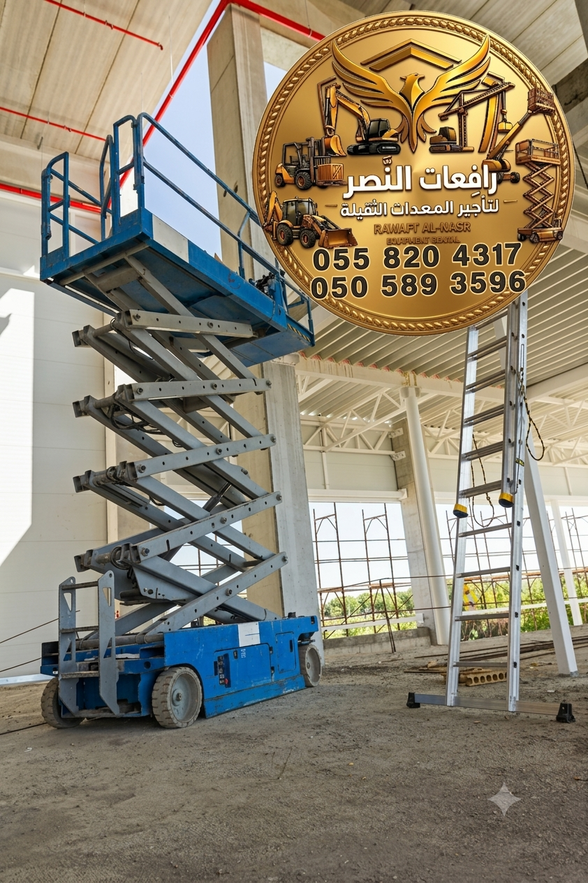 تأجير سيزر لفت ارتفاع 12 متر و15 متر (Rent Scissor Lift 12 Meter & 15 Meter Heights) في الحفر والجبيل للمشاريع الصناعية مع صيانة دورية وفنيين وعقود طويلة الأمد ✅
