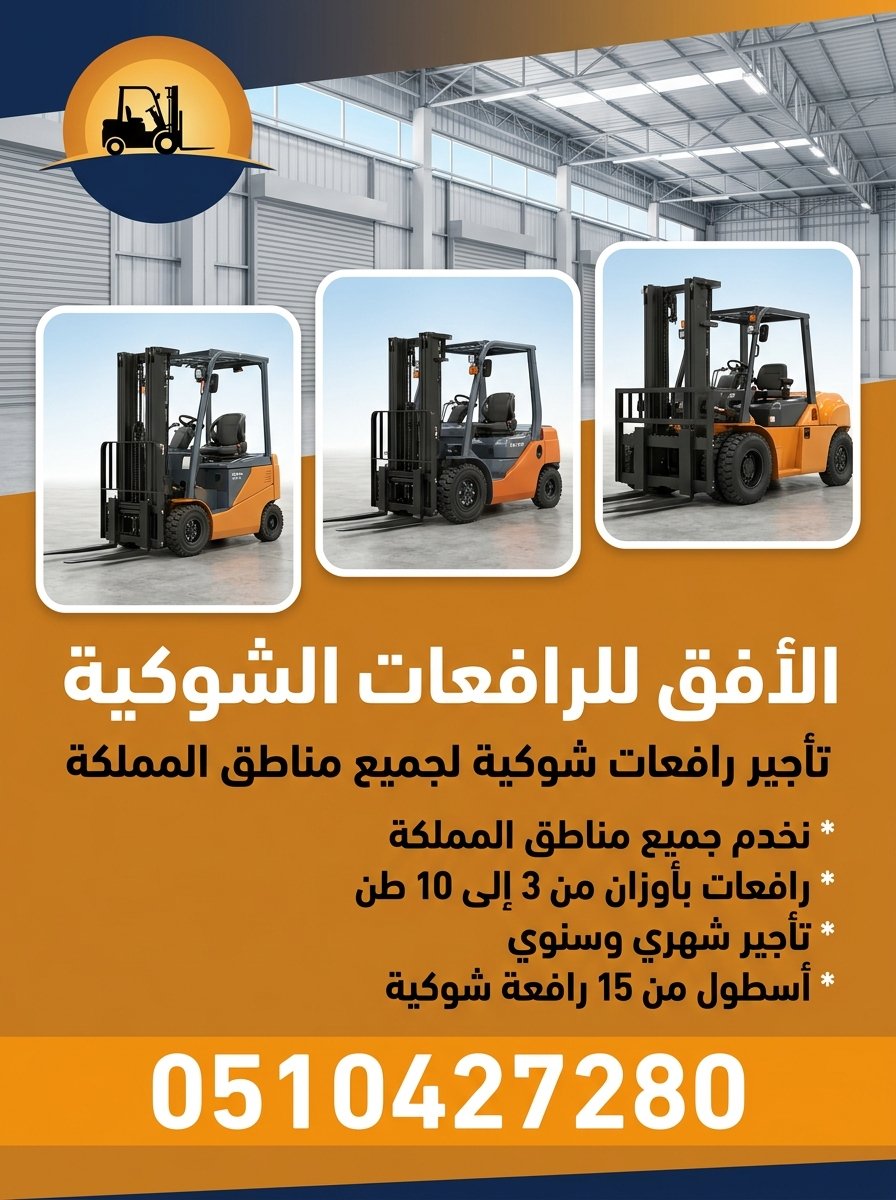 أسطول رافعات شوكية ثقيلة للإيجار بحمولات 5 طن، 7 طن، و10 طن ديزل بأسعار تنافسية وعقود يومية وشهرية ميسرة من شركة الأفق.